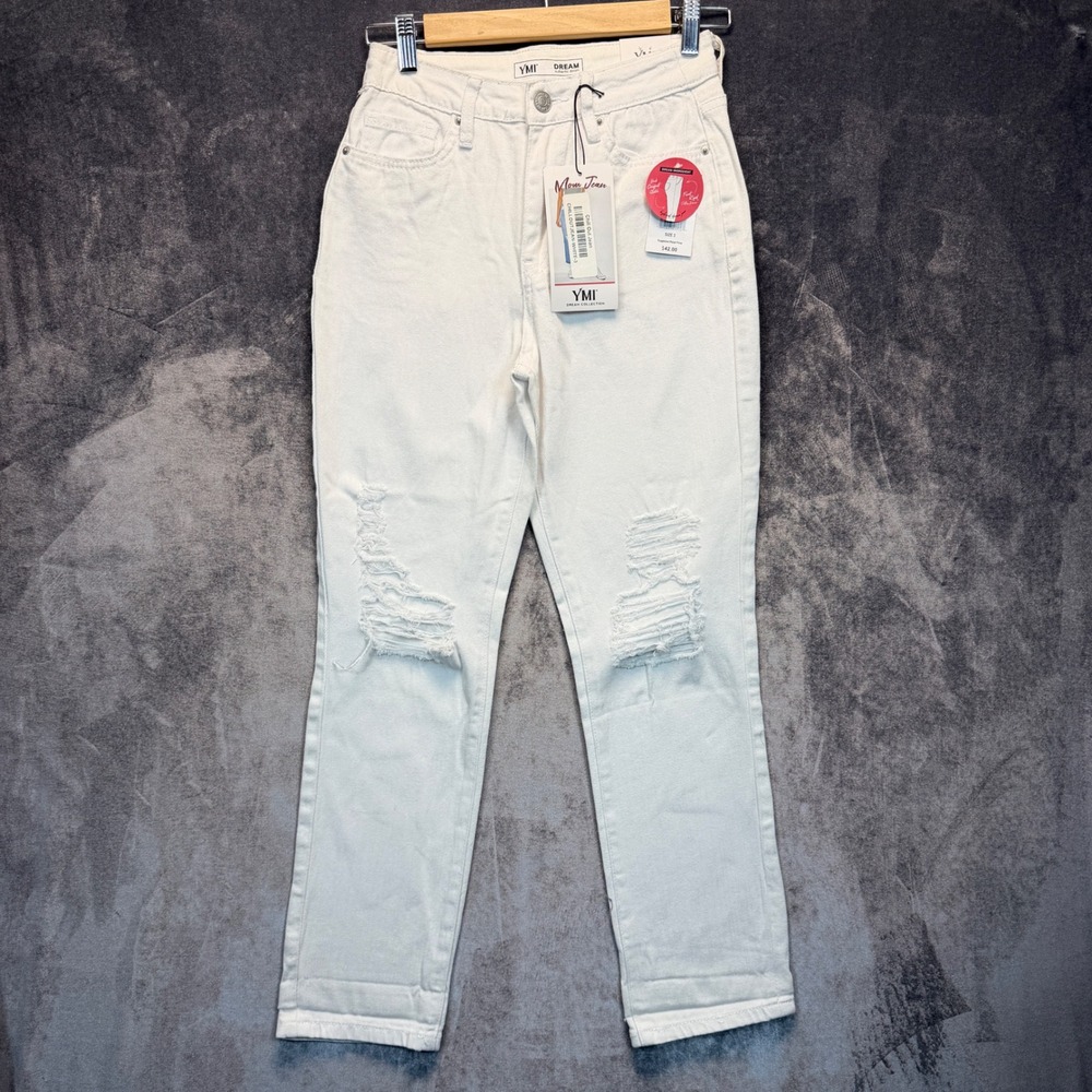 YMI Mom Jean Women's 3/26 White Destructed Baggy Grunge Y2K P983368